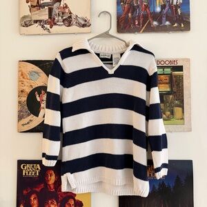 White Stag Navy and White V-Neck Sweater